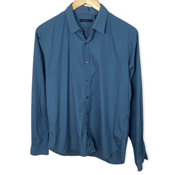Theory Zack Ps Ostend Blue Button Up Dress Shirt Size Medium Stretch Long Sleeve - Picture 2 of 10